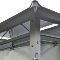 Outsunny Pérgola de Jardim com Estrutura de Aço Teto Duplo 6 Cortinas Laterais 8 Orifícios de Drenagem 300x400x280 cm Cinza(m-9)
