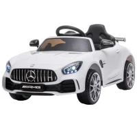 HOMCOM Carro elétrico infantil para 3-5 anos Mercedes GTR licenciado bateria de 12V com controle remoto Porta de abertura dupla Carga 25kg 105x58x45 cm Branco(m-1)