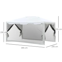Outsunny Tenda de Jardim 395x295 cm com Redes Mosquiteiras Duplo Teto e Portas com Zíper para Exterior Branco e Preto(m-3)