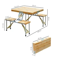 Outsunny Mesa Campismo Dobrável com 4 Assentos e Orifício para Chapéu de Sol Estrutura de Aluminio 138x85x68 cm Madeira(m-3)