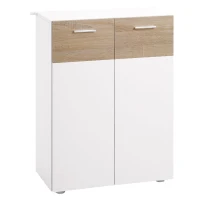 Kleankin Armário Casa de Banho com 2 Portas e Prateleiras Interiores Ajustáveis Móvel Auxiliar de Madeira Multiuso para Sala de Estar Cozinha Sala de Jantar 60x30x85cm Branco e Madeira Natural(m-1)