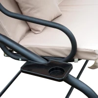 Outsunny Baloiço de Jardim de 3 Lugares Convertível em Cama com Teto Ajustável Suporte para Bebida para Terraço Balcão Exterior Carga Máxima 340kg 200x120x164cm Bege(m-8)