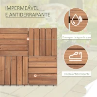 Outsunny Conjunto de 27 Ladrilhos de Madeira 30x30 cm com Área de 2,43 m² Sistema Click de Ladrilhos Castanho(m-7)