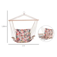 Outsunny Cadeira Rede Suspensa com Estampa Floral Almofada de Apoio para a Cabeça Cadeira Rede Baloiço para Interior e Exterior Carga Máxima 105kg 100x106cm Multicor(m-3)