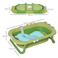 HOMCOM Banheira Dobrável para Bebé Recém Nascido até 3 Anos 50L com Almofada Confortável e  Pés Dobráveis 80x53,9x20,8cm Verde(m-3)