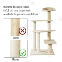 PawHut Árvore arranhador para gato com poste cama plataforma com cobertor veludo de sisal 50x50x100cm bege(m-6)