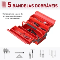 DURHAND Caixa de ferramentas dobrável de aço com 5 compartimentos com alça 45x22,5x34,5 cm Vermelho(m-5)
