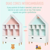 HOMCOM Estante de Madeira Infantil em Forma de Casa Estante para Crianças com 8 Compartimentos Abertos e Gaveta de 2 Cores 82x30x126cm Branco(m-5)