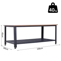 HOMCOM Mesa de Centro com Prateleira Mesa Auxiliar Multifuncional Estilo Industrial para Sala de Estar Dormitório Metal e Madeira 106x60x45cm Madeira e Preto(m-3)