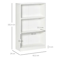 HOMCOM Estante para Livros com 3 Compartimentos de Armazenamento Livros Plantas para Sala de Estar Estúdio Dormitório 62,2x24x102,4cm Branco(m-3)