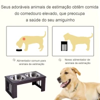 PawHut Comedouro Elevado para Cães com Suporte e 2 Tigelas Amovíveis de Aço Inoxidável 58,4x30,5x25,4 cm Marrom(m-4)
