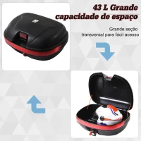 HOMCOM Mala para Motocicleta Mala para Mota Capacidade de 43L com Fechadura e 2 Chaves 55,5x41x27,5 cm Preto e Vermelho(m-4)