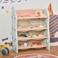 HOMCOM Organizador de Brinquedos para crianças tipo Estante Infantil com 6 Caixas para quarto Sala de Jogos Creche 76x36x92cm Creme Coral Azul(m-2)