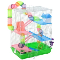 PawHut Gaiola para Hamster com 5 Plantas Escada Alimentador Bebedor Roda e Túnel 46x30x58cm Verde e Branco(m-1)
