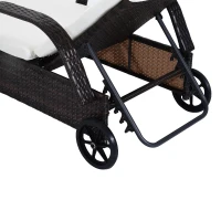 Outsunny conjunto de 2 Espreguiçadeiras + 1 Mesa de vime para Jardim ou varanda Cadeiras com Almofada e Encosto Ajustável a 5 Níveis - Creme e Castanho(m-6)