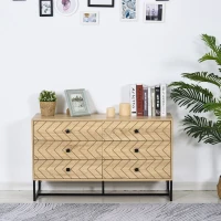 HOMCOM Cómoda com 6 Gavetas Estilo Retrô Móvel Auxiliar de Madeira para Sala de Estar Corredor 120x39,5x71 cm Madeira e Preto(m-2)