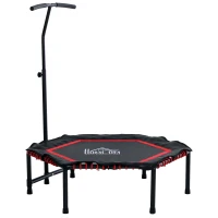 HOMCOM Trampolim Profissional Fitness Hexagonal Power Jump 122-130 -138 cm Guiador ajustável de 3 níveis Vermelho(m-1)