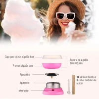 HOMCOM Máquina de Algodão Doce Potência 450W-550W Doce com Colher Medidora e 10 Palitos de Bambu 27x26x18cm Rosa(m-5)