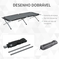 Outsunny Cama de acampamento dobrável de alumínio com bolsa de transporte portátil carga 114 kg  210x86x42 cm cinza(m-4)