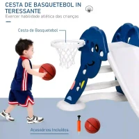 HOMCOM Escorrega infantil para crianças de 2 anos com cesta de basquete Carga 25 kg 160x35x68 cm azul e branco(m-6)