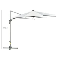 Outsunny Chapéu de Sol Excêntrico Φ300x248cm com Proteção UV 50+ Giratório 360º com Manivela Luzes LED Painel Solar e Teto Reclinável Branco(m-3)