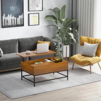HOMCOM Mesa de Centro Elevável Mesa de Café Versátil com Armazenamento Oculto Pés de Metal para Sala de Estar Sala de Jantar 90x60,5x45,5cm Teca(m-2)