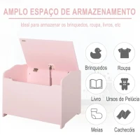 HOMCOM Organizador de Brinquedos Infatil com Tampa Tipo Baú para Crianças Acima de 3 Anos Livros Roupa Brinquedos 60x40x48 cm Rosa(m-4)