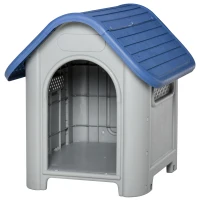 PawHut Casa para cães pequenos com respiradouros resistente para uso interno e externo 59x75x66 cm Azul e cinza(m-1)