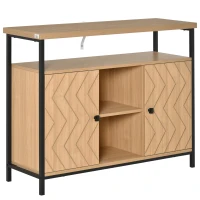 HOMCOM Aparador para Sala de Jantar e Cozinha com Estantes Abertas 2 Portas e Prateleiras Ajustáveis Estilo Moderno e Grande Armazenamento 100x35x80cm Carvalho(m-1)