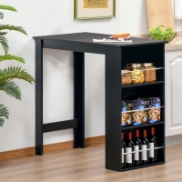HOMCOM Mesa Bar de Bistrô com 3 Prateleiras com Suporte Estilo Moderno para Cozinha Sala de Estar Estrutura de Melamina 112x57x106cm Preto