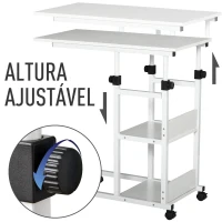 HOMCOM Mesa Lateral para Sofá Mesa lateral em Forma de C com 4 rodas Giratórias Freios Altura Ajustável 3 níveis Estrutura Metálica 80x40x72-82cm Branco(m-7)
