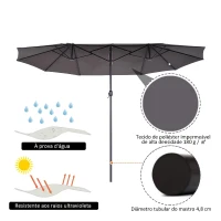 Outsunny Chapéu de Sol Duplo para Jardim 4,6x2,7x2,4m Chapéu de Sol Anti UV com Manivela para Exterior Cinza(m-5)