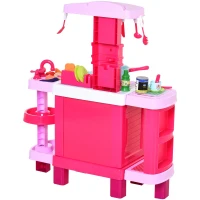 HOMCOM Cozinha para Crianças acima de 3 Anos Cozinha Infantil com 38 Acessórios Luz Som 78x29x87 cm Rosa(m-11)