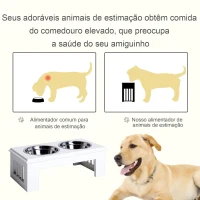 PawHut Comedouro Elevado para Cães com Suporte e 2 Tigelas Amovíveis de Aço Inoxidável Alimentador para Animais de Estimação 44x24x15 cm Branco(m-4)