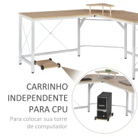 HOMCOM Secretária de Escritório em Forma de L Secretária com Suporte para CPU e Estrutura de Reforço em Forma de X 150x150x76cm Madeira e Branco(m-6)