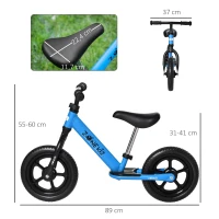 HOMCOM Bicicleta sem Pedais para Crianças de 2-5 Anos com Assento e Guiador Ajustáveis Bicicleta de Equilíbrio Infantil com Estrutura de Aço 89x37x55-60cm Azul(m-3)