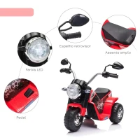 HOMCOM Motocicleta Elétrica Infantil com 3 Rodas Triciclo a Bateria 6V para Crianças de 18-36 Meses com Farol Buzina 72x57x56cm  Vermelho(m-6)