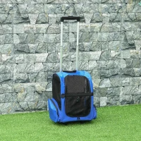 PawHut Transportadora para Animais de Estimação 2 em 1 Mochila de Viagem com 2 Rodas para Cães Gatos com Alça Retrátil de Alumínio e Bolso de Armazenamento 42x25x55cm Azul(m-2)