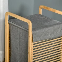 HOMCOM Cesto de Roupa de Bambú Portátil com Tampa e Bolsa Removível Móvel de Casa de Banho 40x35,5x60,5cm Cor Natural e Cinza(m-8)