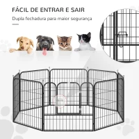PawHut Parque para animais de estimação com 8 Varas Dobrável com Porta e Dupla Trava 79x79cm  Preto(m-6)