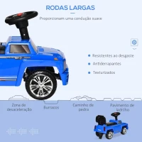 HOMCOM Carro Andador para Bebé de 18-36 Meses Carro sem Pedais com Faróis Música Buzina Compartimento de Armazenamento e Encosto Alto 68x30,5x41,5cm Azul(m-5)