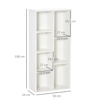HOMCOM Estante para Livros Estante de Madeira com 7 Compartimentos de Armazenamento Plantas Arquivos para Sala de Estar Dormitório Escritório 50x24x106cm Branco(m-3)