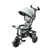 HOMCOM Triciclo para Crianças 2 em 1com capota ajustável acima de 18 Meses cinza 92x51x110cm(m-1)