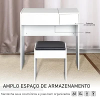 HOMCOM Toucador de Maquilhagem com Branco e Tampa Dobrável Mesa de Maquilhagem com Compartimentos e Gaveta 80x40x79cm Branco(m-5)