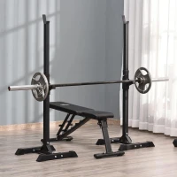 HOMCOM Suporte para Barra de Pesos Ajustável Estante de Aço para Levantamento de Pesos Carga Máx. 150kg Treinamento em Academia Casa 50x49x124-154cm Preto(m-9)