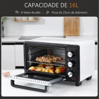 HOMCOM Mini Forno 16L 1400W com 3 Modos de Aquecimento Temperatura até 230°C Temporizador 60 Minutos Bandeja para Assar e Grade 44x32x28,1cm Branco e Preto(m-5)