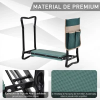Outsunny Banco de Jardim Dobrável com Bolsa para Ferramentas Almofada de Proteção para Joelhos Assento de Jardim com Joelheira Altura Ajustável 58x28x49cm Verde e Preto(m-6)