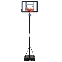 HOMCOM Tabela de Basquetebol Portátil Ajustável em Altura com Base Recarregável para Crianças e Adultos 86x165x302-352 cm Preto(m-9)