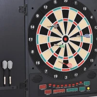 HOMCOM Alvo eletrônico digital para até 8 jogadores com 12 dardos e 30 pontas com portas de tela de LED 27 jogos diferentes 51x6,5x57 cm Preto(m-8)