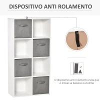 HOMCOM Estante para Livros de 8 Cubos Estante Modular com 4 Cestos Removíveis de TNT para Escritório Estúdio Dormitório 61,5x30x121,6cm Branco e Cinza(m-6)